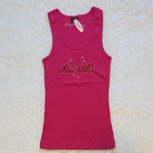 Victoria's Secret Pink Rhinestone Embellished 'Kiss Me' Tank Top - Size Small